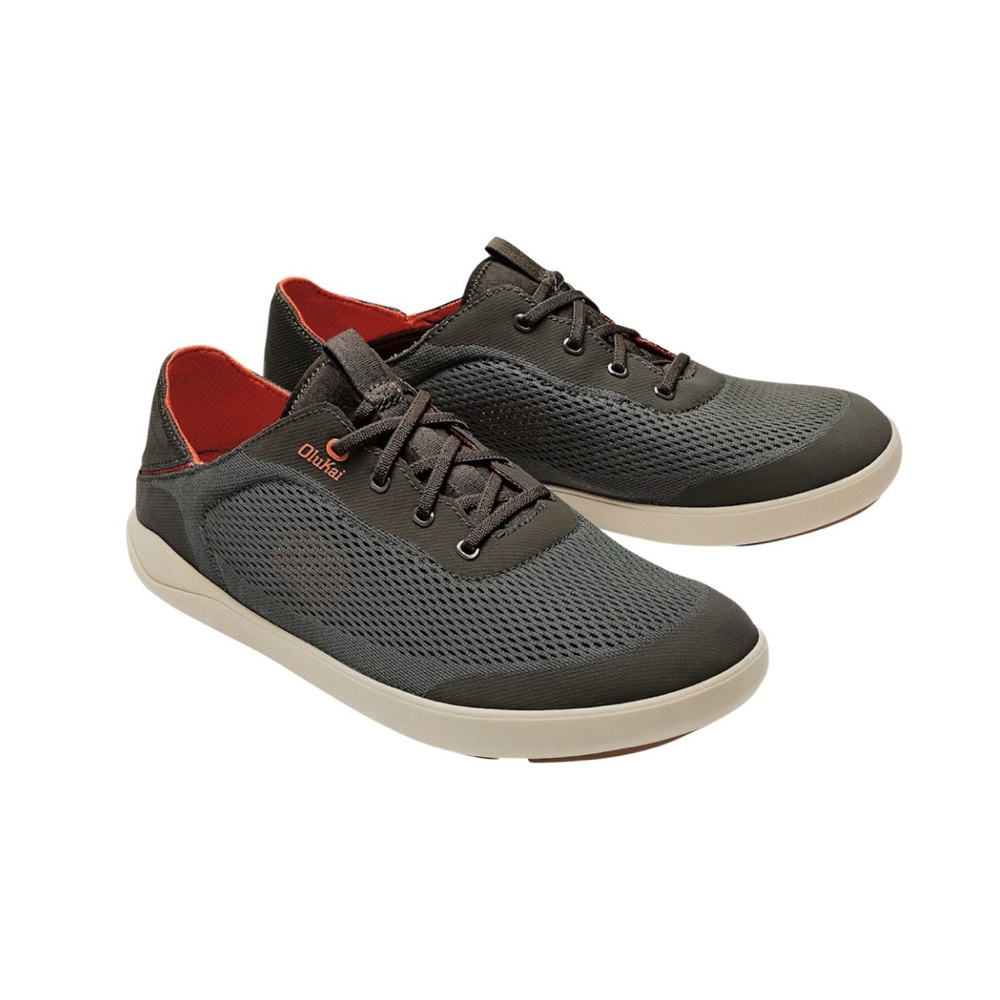 OluKai Men's Gray and Red Mesh Boat Shoes